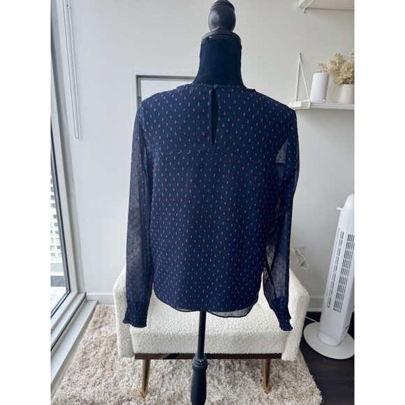 Express Navy & Pink Ruffle Front Long Sleeve Blouse Size Medium - Picture 5 of 7
